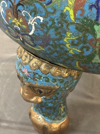 A large Chinese cloisonn&eacute; 'dragon' tripod censer and cover, Republic
