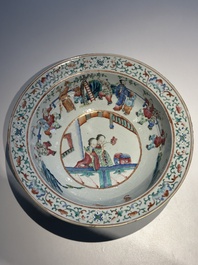 A Chinese famille rose 'ladies and playing boys' basin, 19th C.