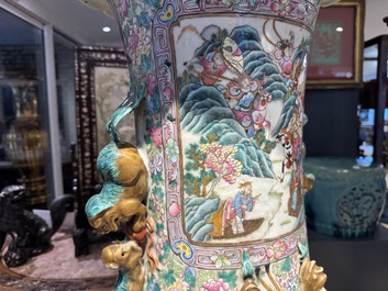 A massive Chinese Canton famille rose 'Romance of the Three Kingdoms' vase, 19th C.