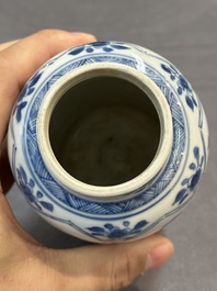 A pair of Chinese blue and white 'Long Eliza' vases and covers, jade mark, Kangxi
