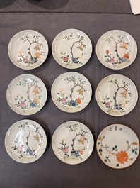 An impressive collection of 53 Chinese famille rose saucers, dishes and bowls, 19th C.