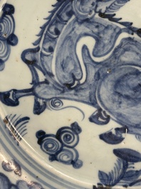 Three Chinese blue and white dishes, Ming