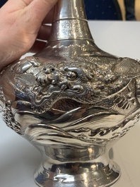 A Japanese silver 'dragon' vase, signed Mitsuhisa, Meiji, 19th C.