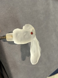 Peter Carl Faberg&eacute; (1846-1920): A crystal hare head-form cane handle with ruby-inset eyes