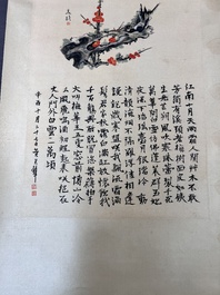 Liu Haisu 刘海粟 (1896-1994), Fang Junbi 方君璧 (1898-1986) and Song Meiling 宋美齡 (1898-2003) : 'Calligraphy and plum blossoms', ink and colour on paper