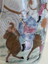 A Chinese famille rose vase with figural design, Qianlong mark, 19th C