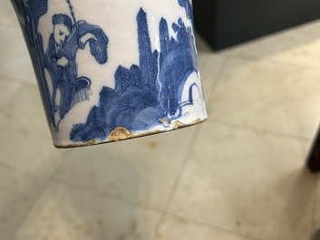 Two blue and white Dutch Delft chinoiserie vases, 17th C.