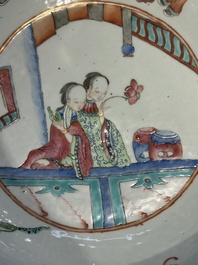 A Chinese famille rose 'ladies and playing boys' basin, 19th C.