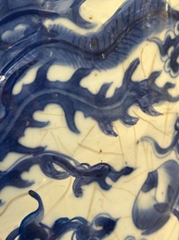 A Chinese blue and white 'phoenix and peony scroll' rouleau vase, Kangxi