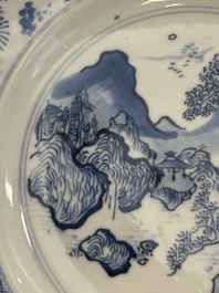 A Chinese blue and white 'Master of the Rocks' plate, Kangxi