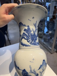 A Chinese blue and white 'landscape' 'yenyen' vase, Kangxi