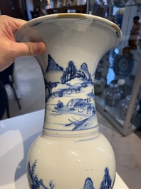 A Chinese blue and white 'landscape' 'yenyen' vase, Kangxi