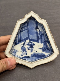 A fine Chinese blue and white sweetmeat set with figural design, Kangxi