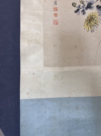 Wang Xuetao 王雪濤 (1903-1982): 'Rocks and flowers', ink and colour on paper, dated 1847