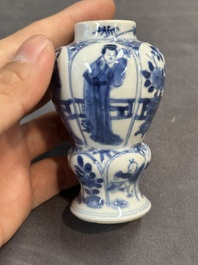 Seven Chinese miniature blue and white vases, Kangxi and later