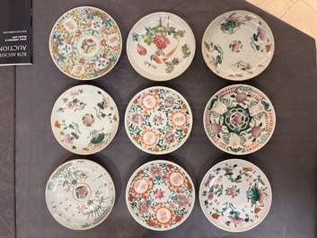 An impressive collection of 53 Chinese famille rose saucers, dishes and bowls, 19th C.