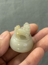 Two Chinese celadon jade censers, a snuff bottle and a two-handled cup, Ming and later