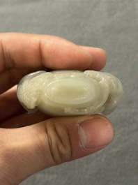 Two Chinese celadon jade censers, a snuff bottle and a two-handled cup, Ming and later