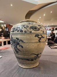 Two Chinese blue and white Swatow jars with dragons and flowers, Ming