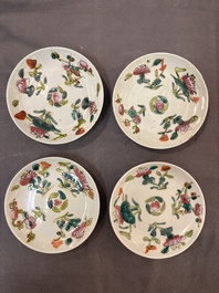 An impressive collection of 53 Chinese famille rose saucers, dishes and bowls, 19th C.