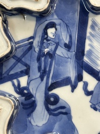 A fine Chinese blue and white sweetmeat set with figural design, Kangxi