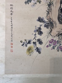 Wang Xuetao 王雪濤 (1903-1982): 'Rocks and flowers', ink and colour on paper, dated 1847