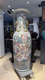 A massive Chinese Canton famille rose 'Romance of the Three Kingdoms' vase, 19th C.