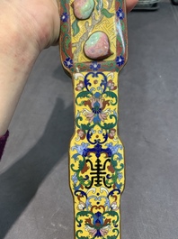 A Chinese cloisonn&eacute; yellow-ground 'peach and shou' ruyi sceptre, Republic