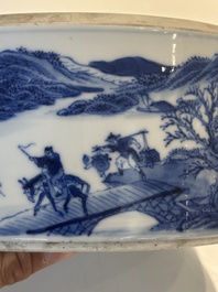 A rare Chinese blue and white cylindrical box and cover for the Chinese or Thai market, Jin Tang Fa Ji 錦堂發記 mark, Daoguang