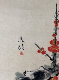 Liu Haisu 刘海粟 (1896-1994), Fang Junbi 方君璧 (1898-1986) and Song Meiling 宋美齡 (1898-2003) : 'Calligraphy and plum blossoms', ink and colour on paper