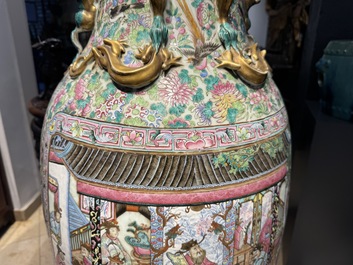 A massive Chinese Canton famille rose 'Romance of the Three Kingdoms' vase, 19th C.