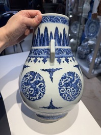 A Chinese blue and white 'hu' vase with phoenixes, Qianlong