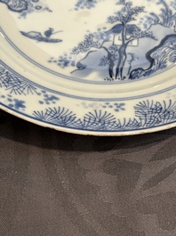 A Chinese blue and white 'Master of the Rocks' plate, Kangxi