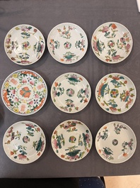 An impressive collection of 53 Chinese famille rose saucers, dishes and bowls, 19th C.