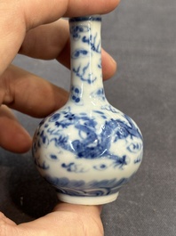 Seven Chinese miniature blue and white vases, Kangxi and later