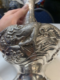 A Japanese silver 'dragon' vase, signed Mitsuhisa, Meiji, 19th C.