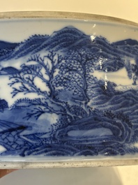 A rare Chinese blue and white cylindrical box and cover for the Chinese or Thai market, Jin Tang Fa Ji 錦堂發記 mark, Daoguang