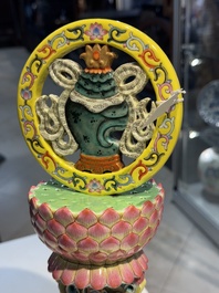 A large Chinese famille rose Buddhist emblem altar ornament, Qianlong mark and of the period