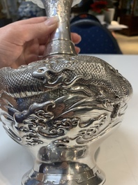 A Japanese silver 'dragon' vase, signed Mitsuhisa, Meiji, 19th C.