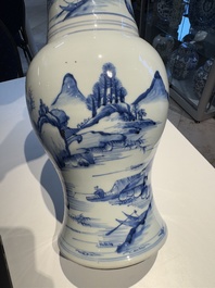A Chinese blue and white 'landscape' 'yenyen' vase, Kangxi