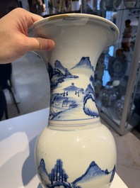 A Chinese blue and white 'landscape' 'yenyen' vase, Kangxi