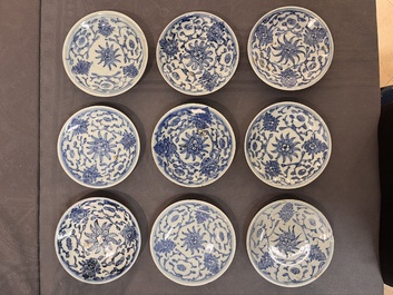 An impressive collection of 50 Chinese Dehua blue and white wares, 19th C.