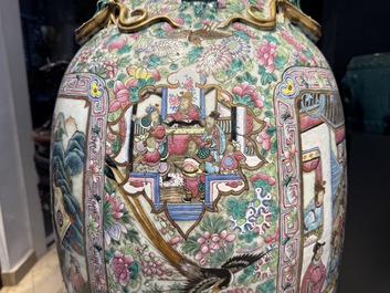 A massive Chinese Canton famille rose 'Romance of the Three Kingdoms' vase, 19th C.