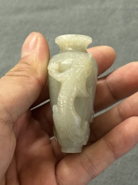 Two Chinese celadon jade censers, a snuff bottle and a two-handled cup, Ming and later