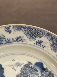 A Chinese blue and white 'Master of the Rocks' plate, Kangxi