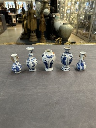 Five Chinese blue and white 'Long Eliza' miniature vases, Kangxi