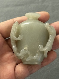 Two Chinese celadon jade censers, a snuff bottle and a two-handled cup, Ming and later