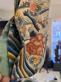 A fine Chinese gold thread embroidered red-ground silk noble lady&rsquo;s 'dragon' robe, 18/19th C.