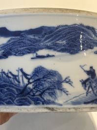 A rare Chinese blue and white cylindrical box and cover for the Chinese or Thai market, Jin Tang Fa Ji 錦堂發記 mark, Daoguang
