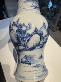 A Chinese blue and white 'landscape' 'yenyen' vase, Kangxi